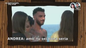 Andrea parla con la single Sary nel filmato mostrato a Iris a Temptation Island 2026