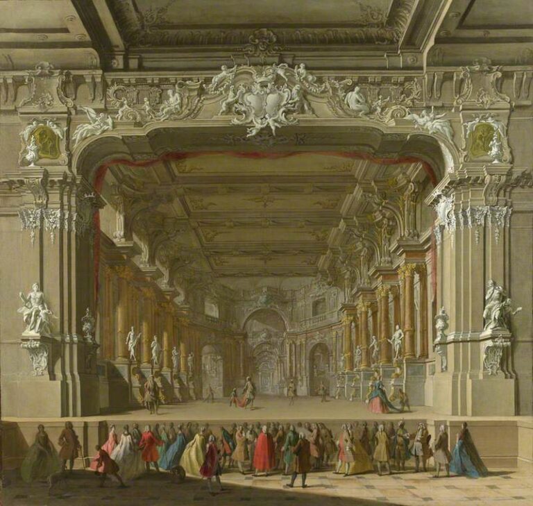 Dipinto storico con interno di un teatro