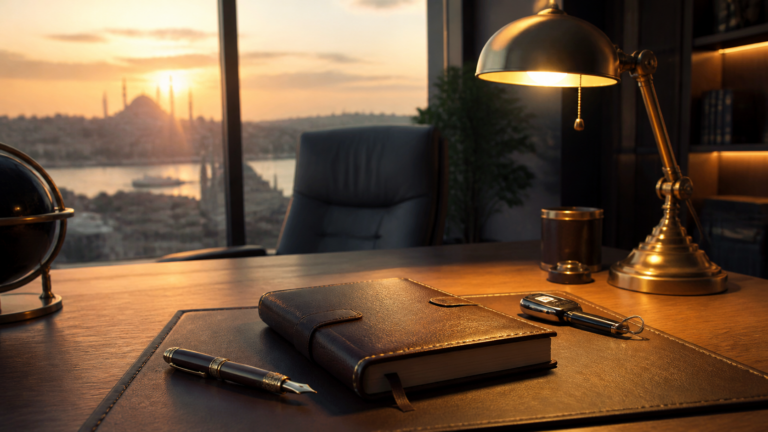 Scrivania elegante in un ufficio, illustrazione per My Sweet Lie